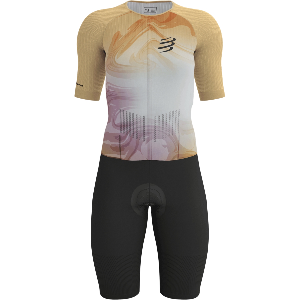 Kuva tuotteesta Compressport Aero Short Sleeve Trisuit Women - buff/orange print