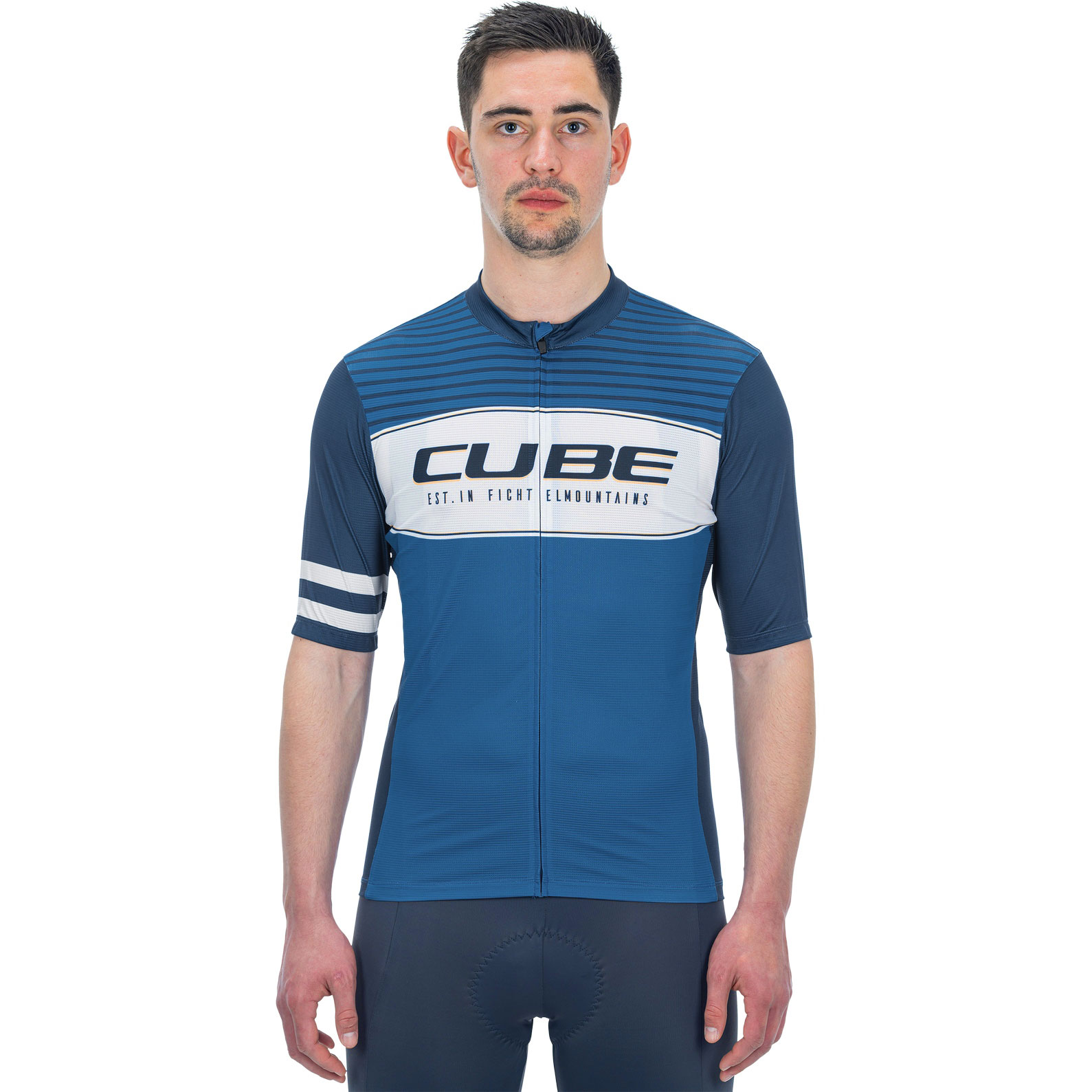 Productfoto van CUBE BLACKLINE CMPT Fietsshirt met Korte Mouwen Heren - blue&#039;n&#039;white