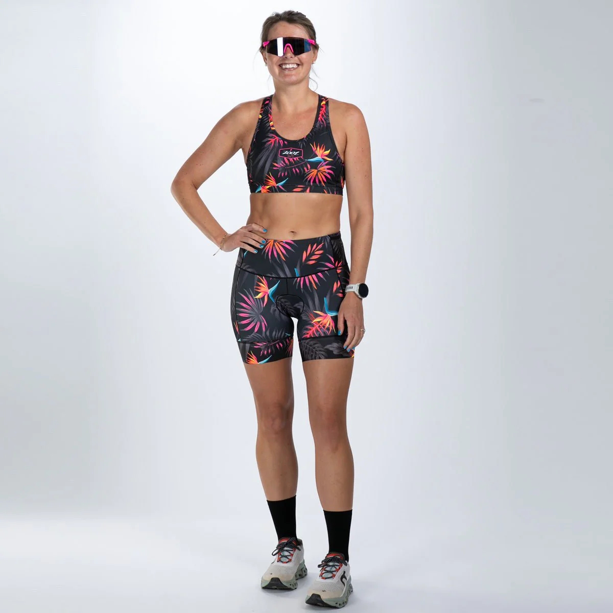 Short De Cyclisme Femme Zoot XS LTD - Rembourrage épais 7" - Camouflage Numérique Rose, Noir, Gris