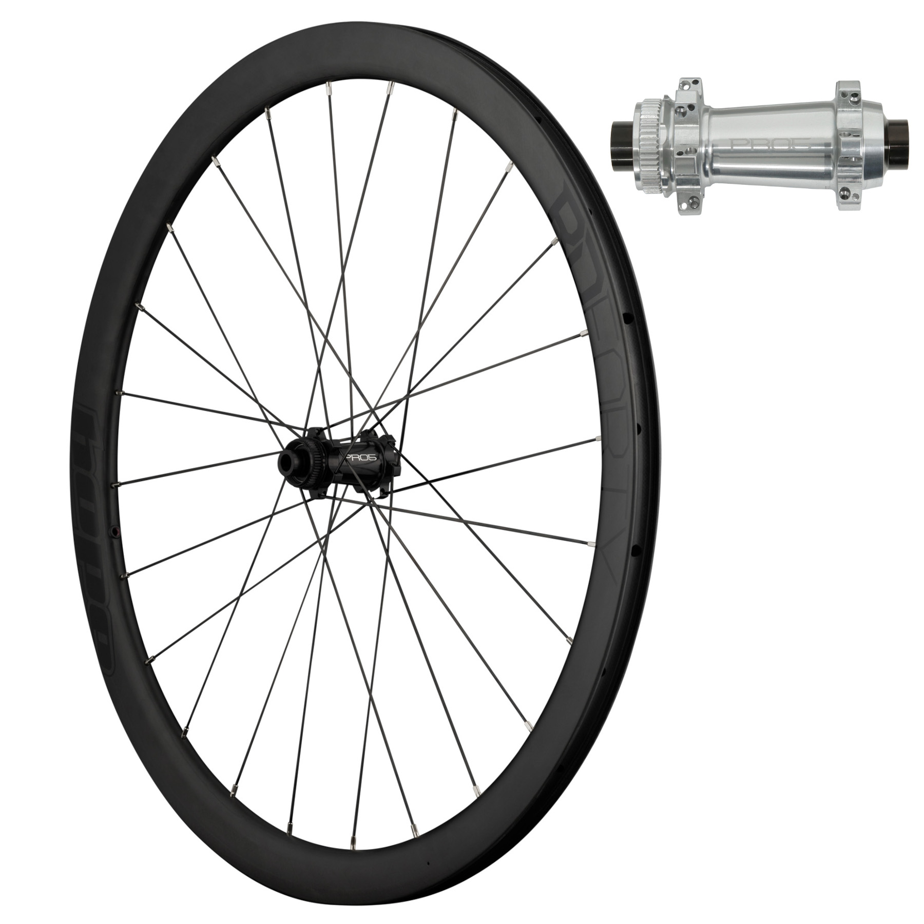 Kuva tuotteesta Hope RD40 Pro 5 Straight Pull Etupyörä - 28&quot; | hiilikuitu  | Clincher | 24-Reikäinen | Centerlock - 12x100mm - hopea