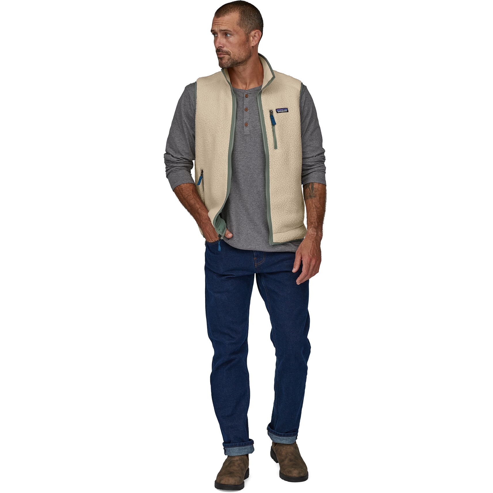 Patagonia Retro Pile Vest Men - Dark Natural w/Utility Blue