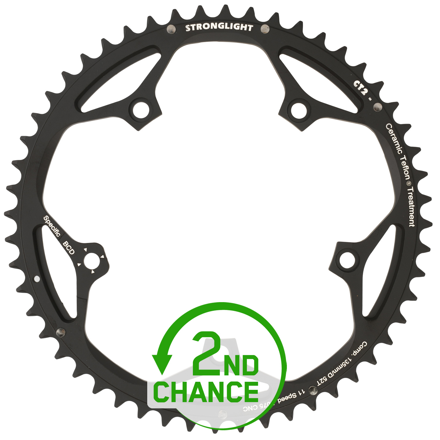 Image of Stronglight CT2 Road Chainring - 5-Arm - 135mm - Campagnolo 11-Speed - Type D - black - 2nd Choice