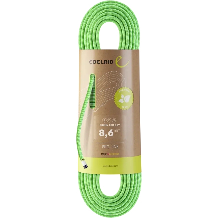 Альпинистская веревка Edelrid Siskin Eco Dry 8,6 мм - 60 м - неоново-зеленая