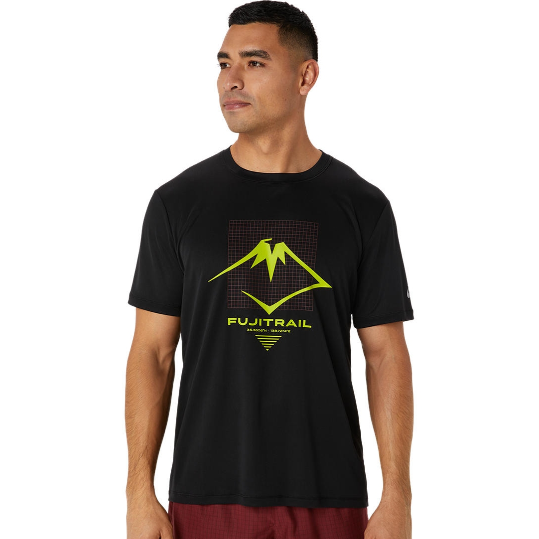 Picture of asics Fujitrail Logo Shortsleeve Top Men - performance black/antique red/neon lime