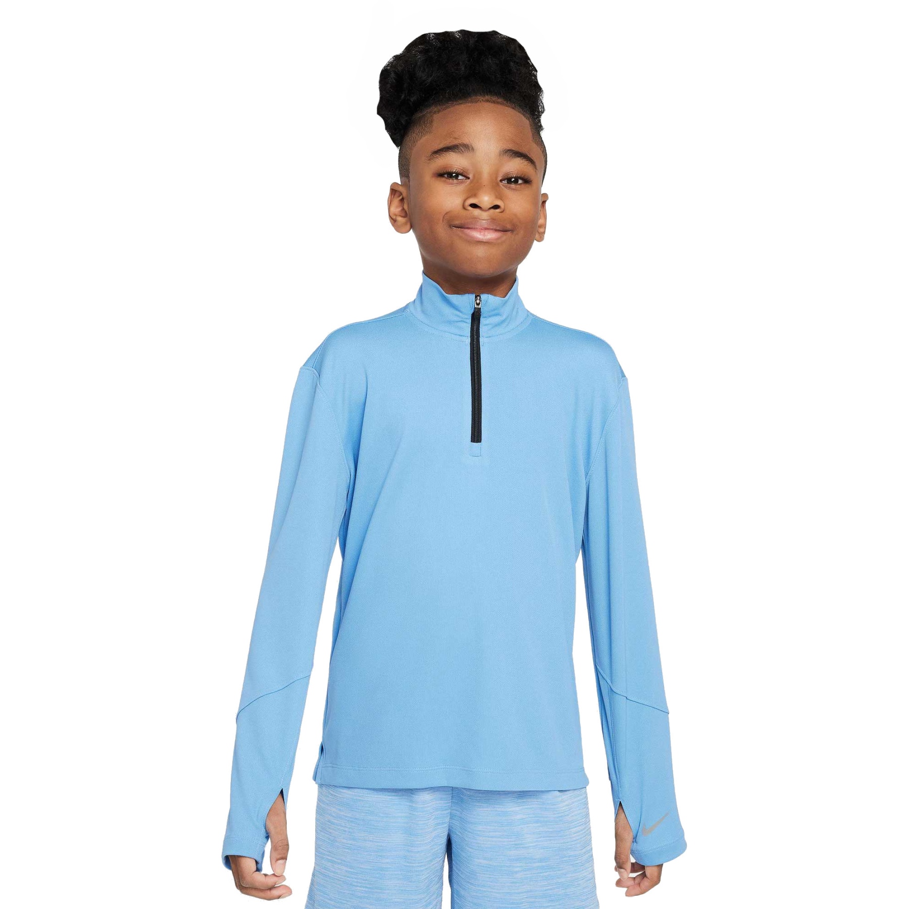Детский топ с длинным рукавом Nike Multi Dri-FIT UV на молнии 1/2 - синий beyond /серебристый светоотражающий FN8375-489