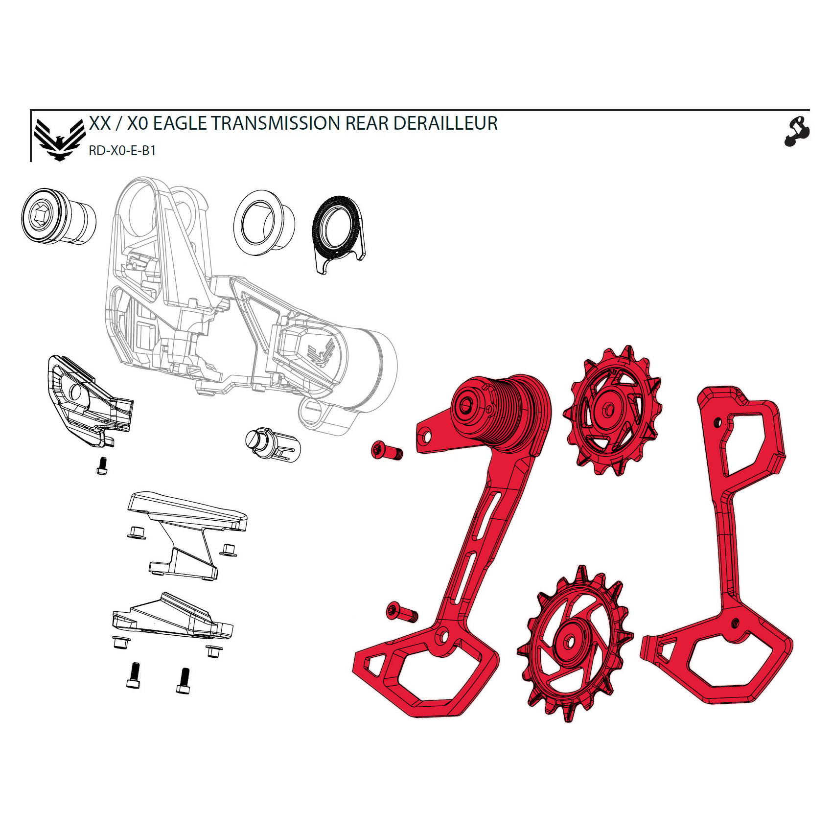 Picture of SRAM Cage Assembly Kit for X0 Eagle Rear Derailleur - AXS | T-Type | B1 - 11.7518.104.012