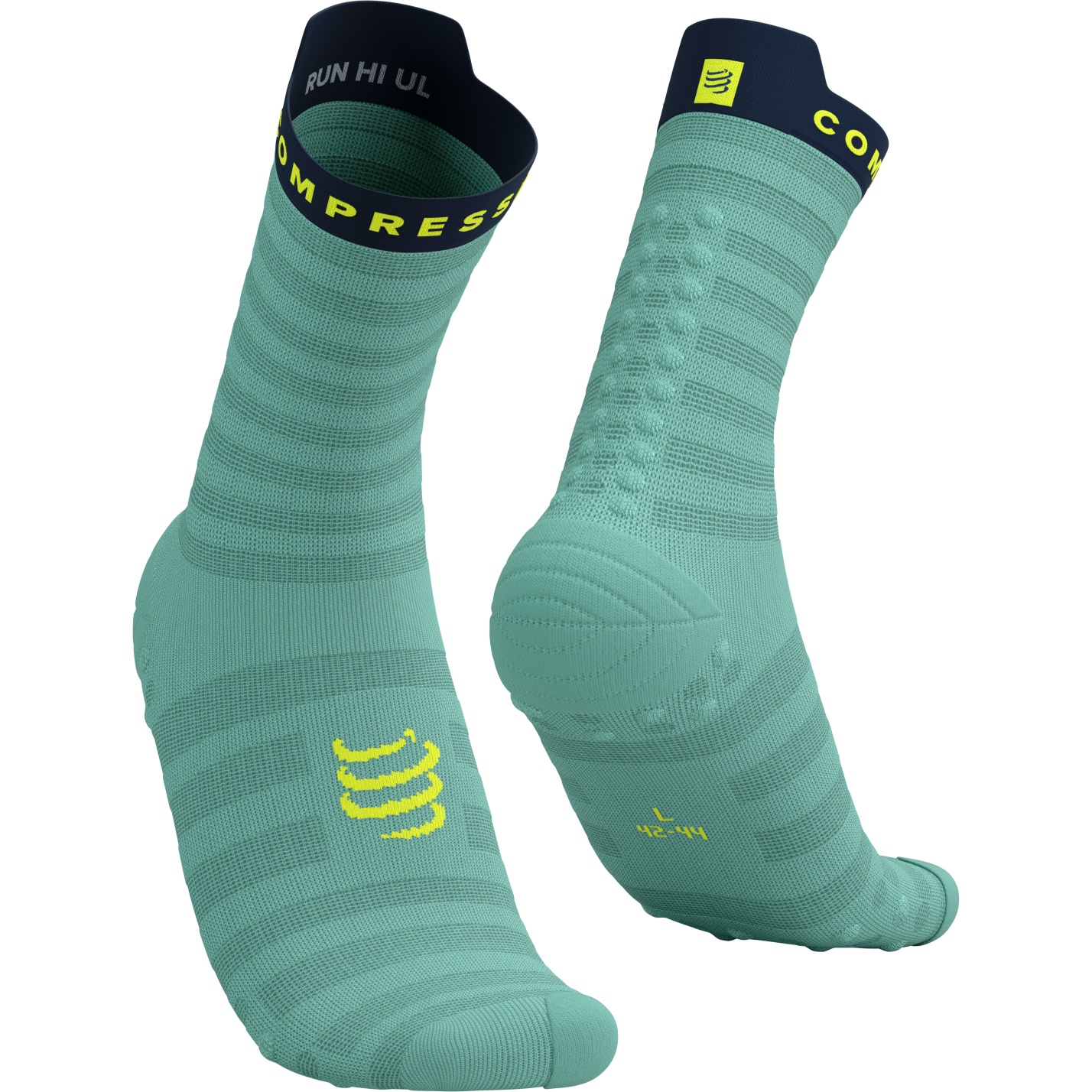 Picture of Compressport Pro Racing Compression Socks v4.0 Ultralight Run High - eggshell blue/dress blues/green sheen
