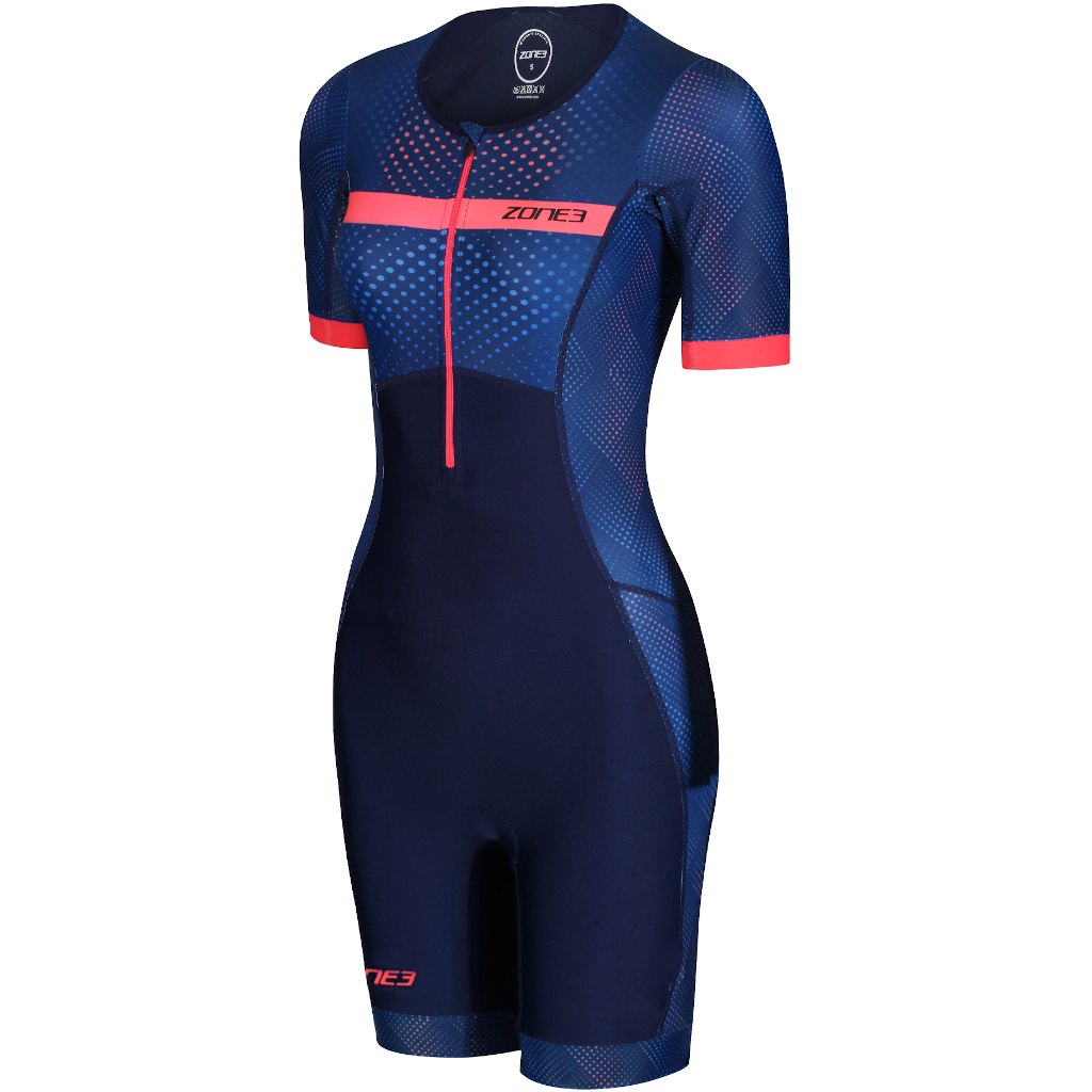Picture of Zone3 Women&#039;s Activate Plus Revolution Short Sleeve Trisuit - navy/coral