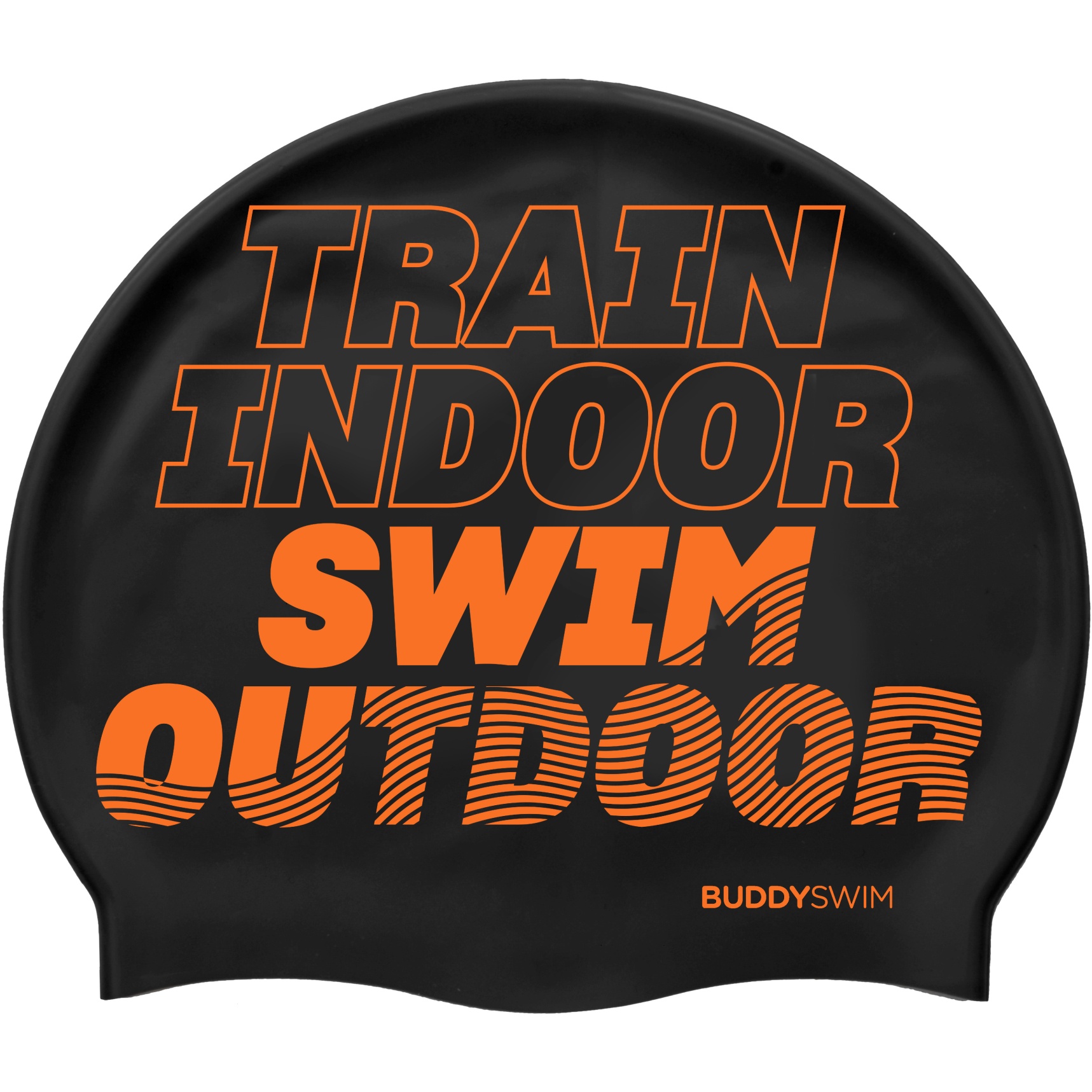 Picture of Buddyswim Silicone Swim Cap - TRAIN INDOOR SWIM OUTDOOR - black/orange