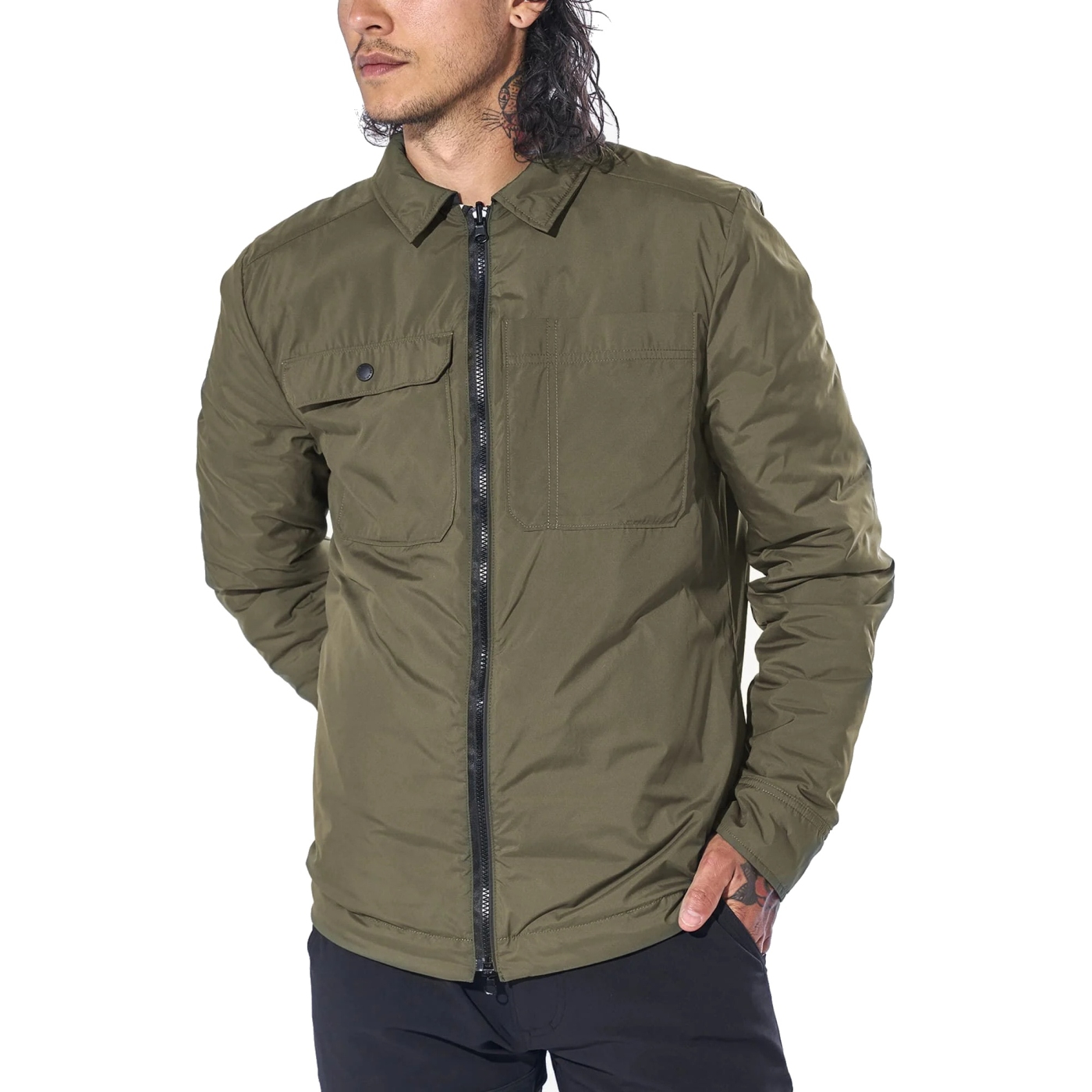 CHROME Two Way Insulated Shacket Jacket - Black/ Dusty Olive