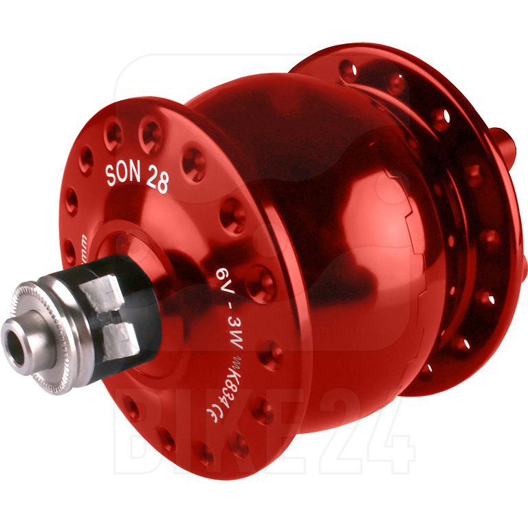 Productfoto van SON 28 Hub Dynamo - 6-Bolt - QR - red anodized