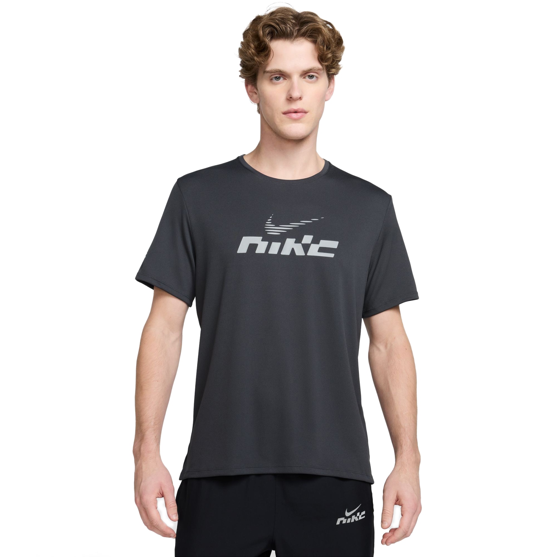 Мужской УФ-топ с коротким рукавом Nike Miler Flash Dri-FIT - темно-дымчато-серый / серебристый со светоотражающими элементами IB4127-070