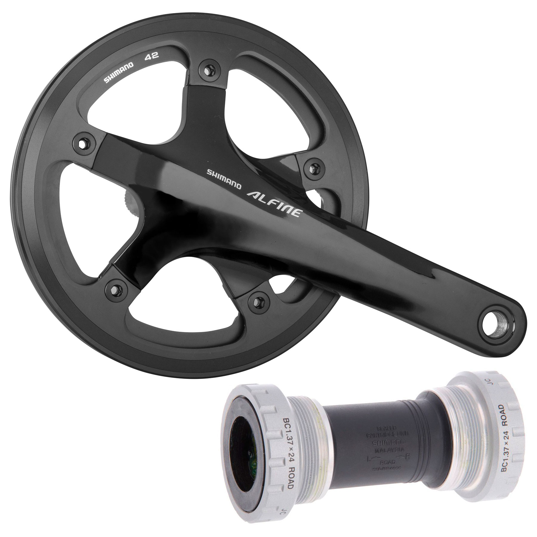 Picture of Shimano Alfine FC-S501 Crankset with SM-BB4600 Bottom Bracket - Outer + Inner Chain Guard - black