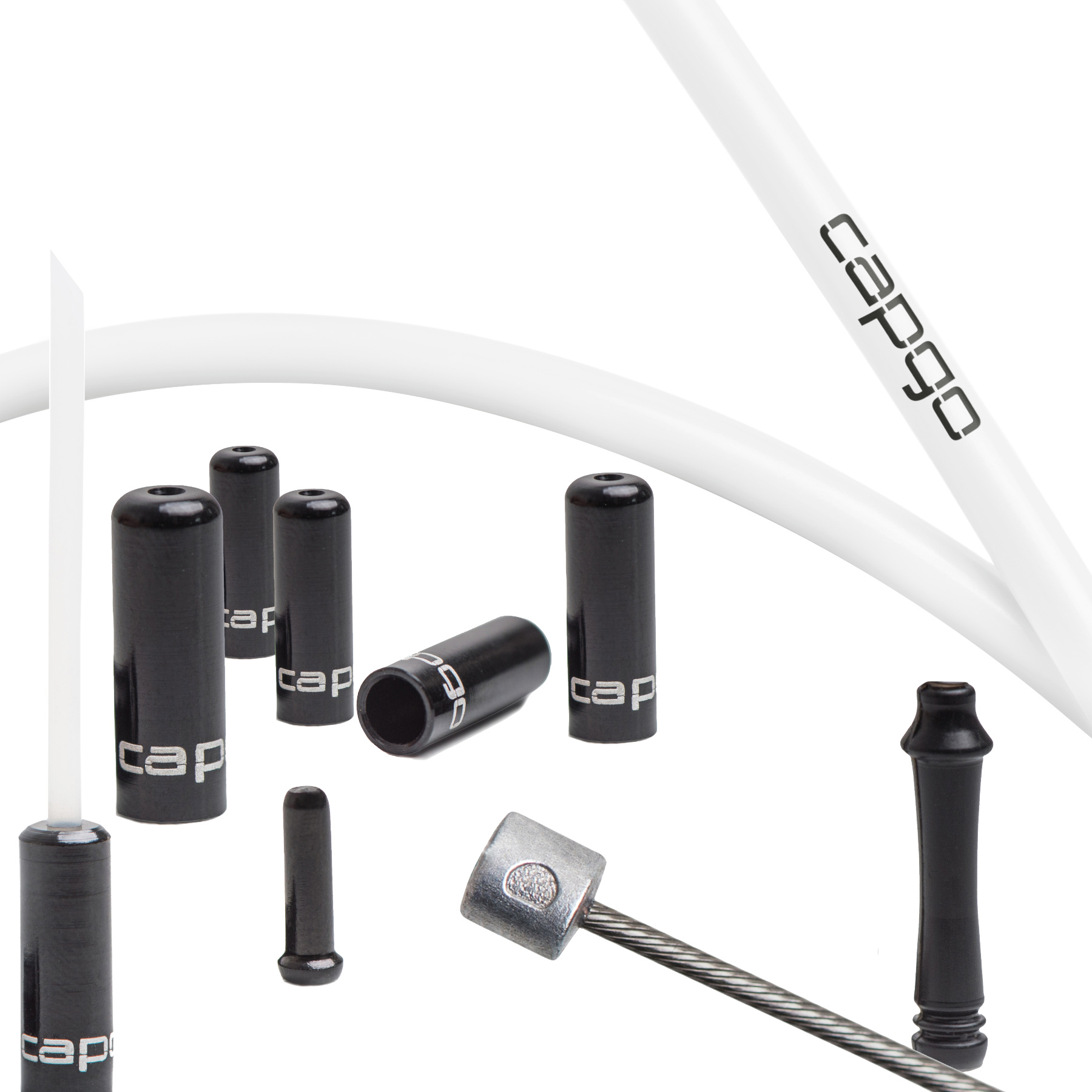 Picture of capgo Orange Line Shift Cable Set - 1-speed / long - Stainless Steel - Kevlar / PTFE - Shimano/SRAM MTB / E-Bike - white