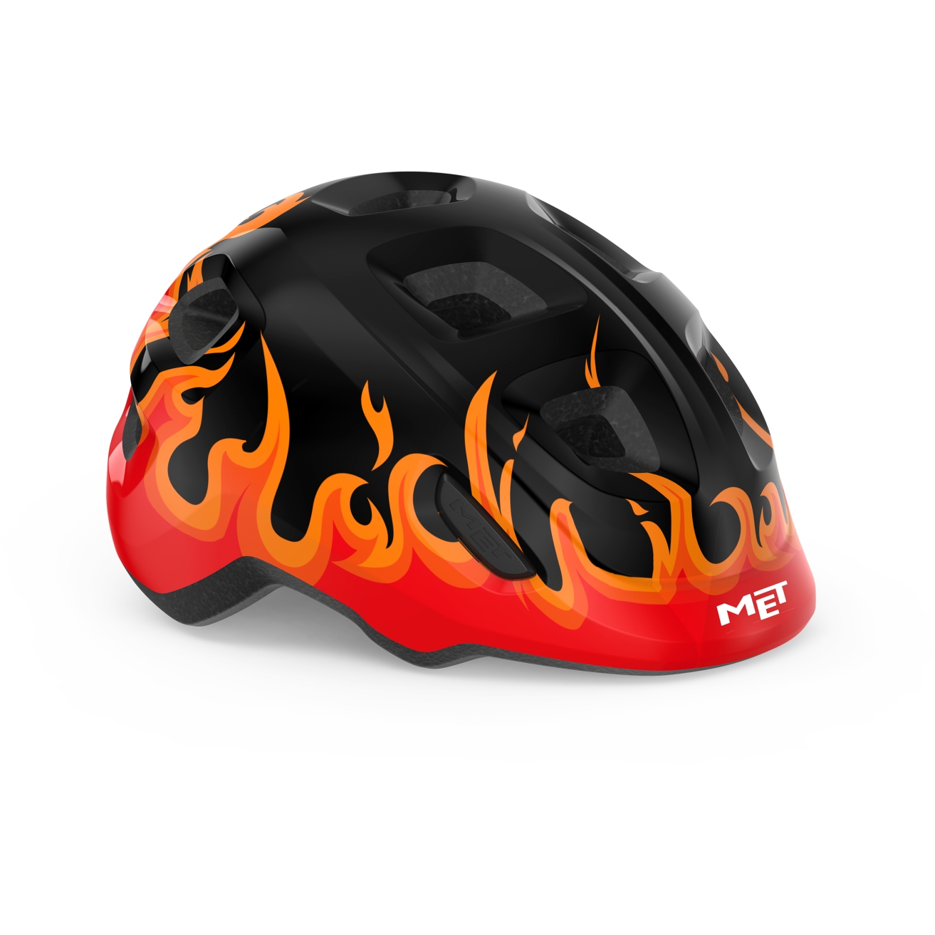 Image of MET Hooray Kids Helmet - black flames glossy