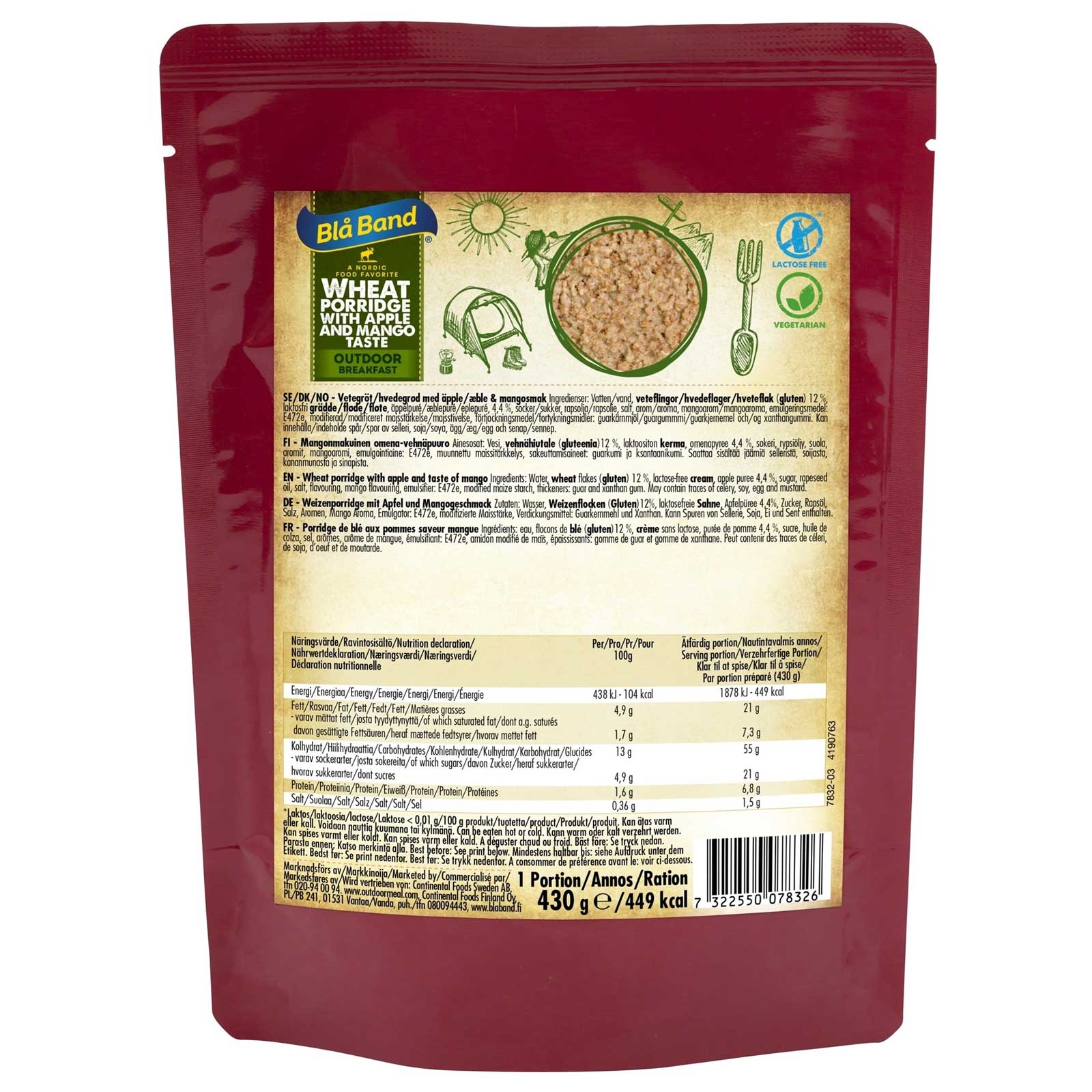 Picture of Blå Band Wheat Porridge with Apple and Mango - Outdoor Breakfast - 430g