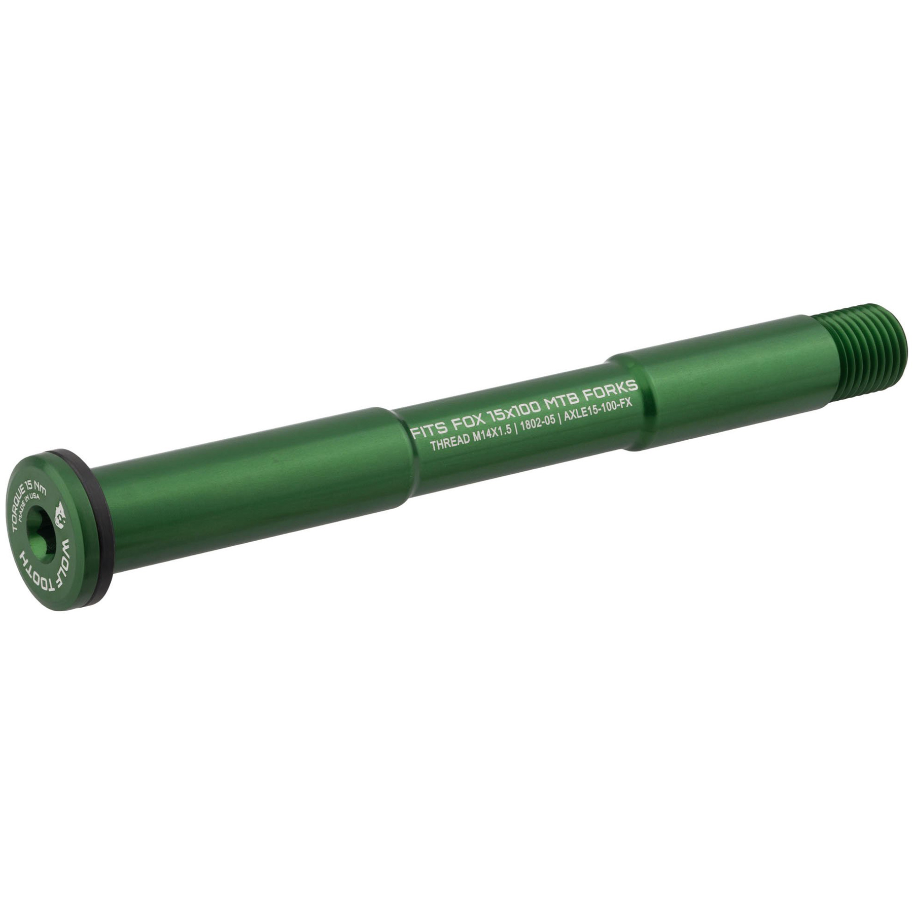 Image of Wolf Tooth Thru Axle 15x100mm for FOX Forks - green