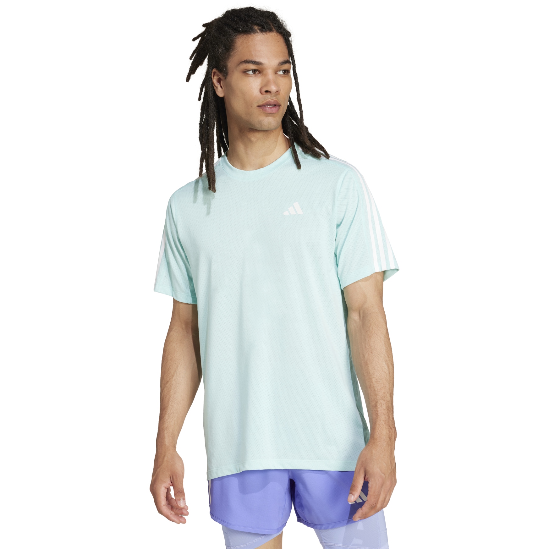 adidas Own The Run 3 Stripes Hardloopshirt Heren semi flash aqua IV9956