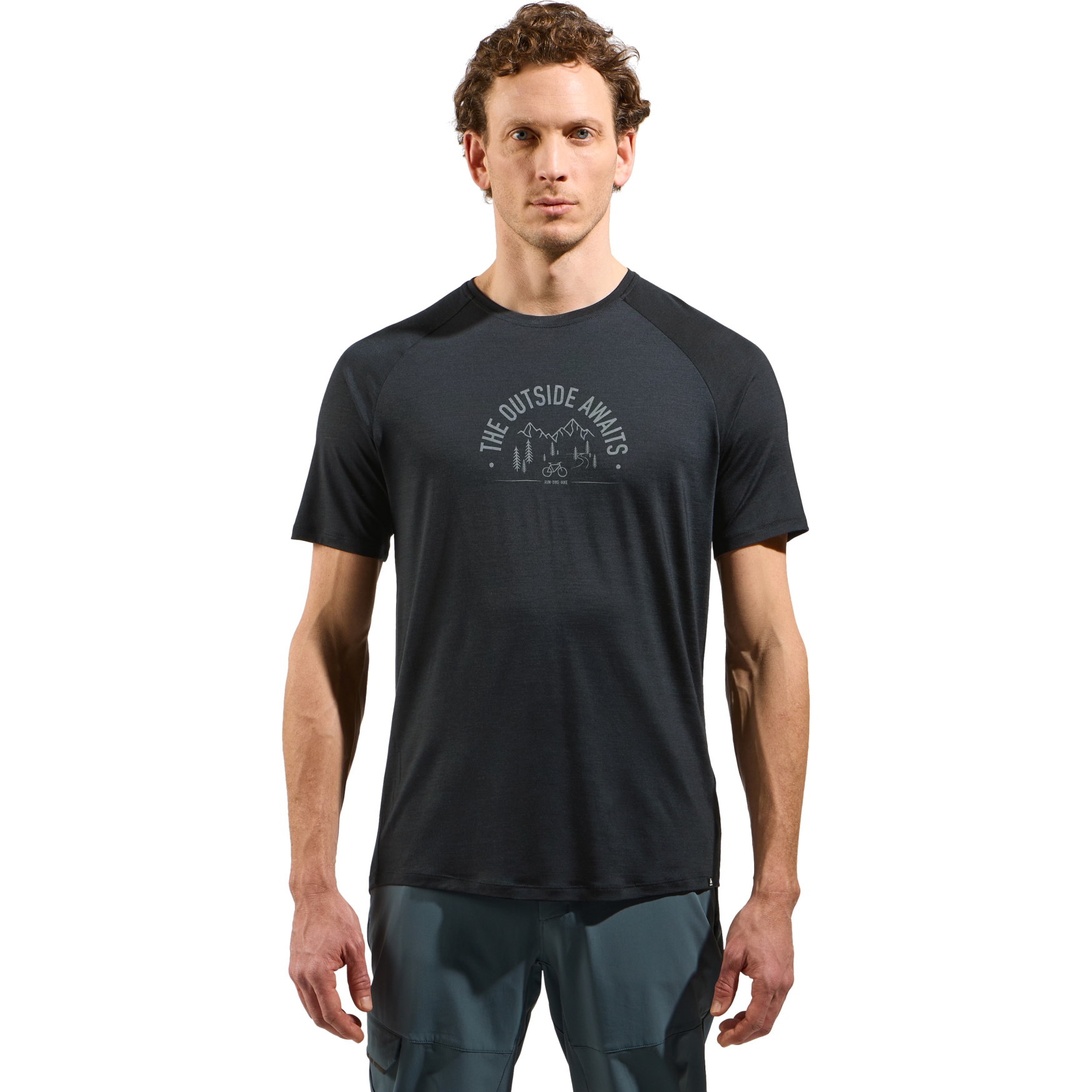 Productfoto van Odlo Ride 365 Performance Wool 130 Print T-Shirt Heren - black melange