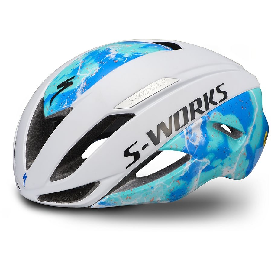 Picture of Specialized S-Works Evade II MIPS Helmet - Matte Dove Grey/Gloss Cobalt Blue,Lagoon Blue,Vivid Coral