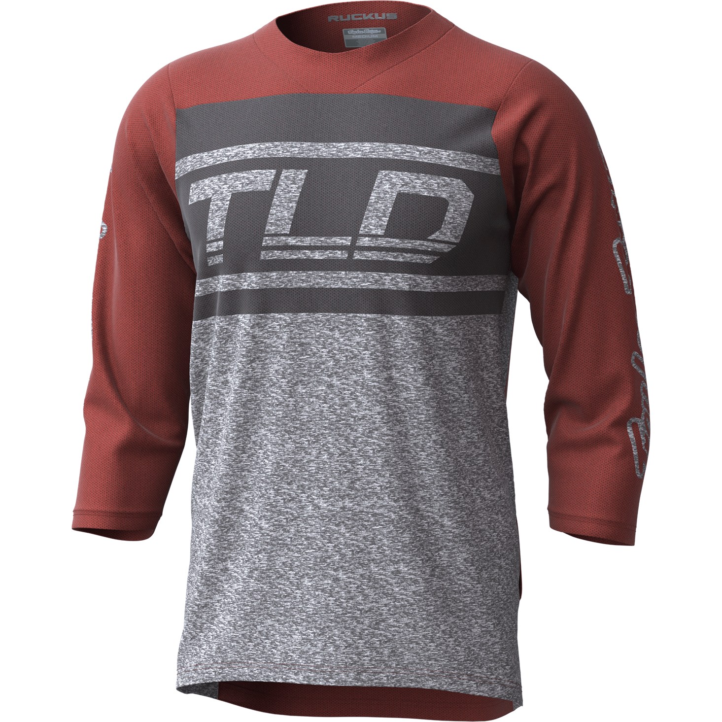 Foto van Troy Lee Designs Ruckus Shirt met 3/4-Mouwen - bars red clay / gray heather