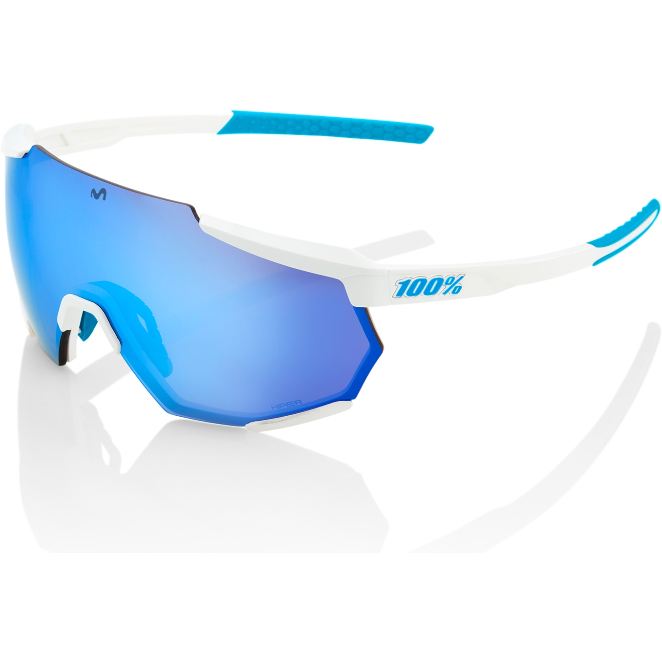 Productfoto van 100% Racetrap 3.0 Movistar Glasses - HiPER Multilayer Mirror Lens - Team White / Blue + Clear