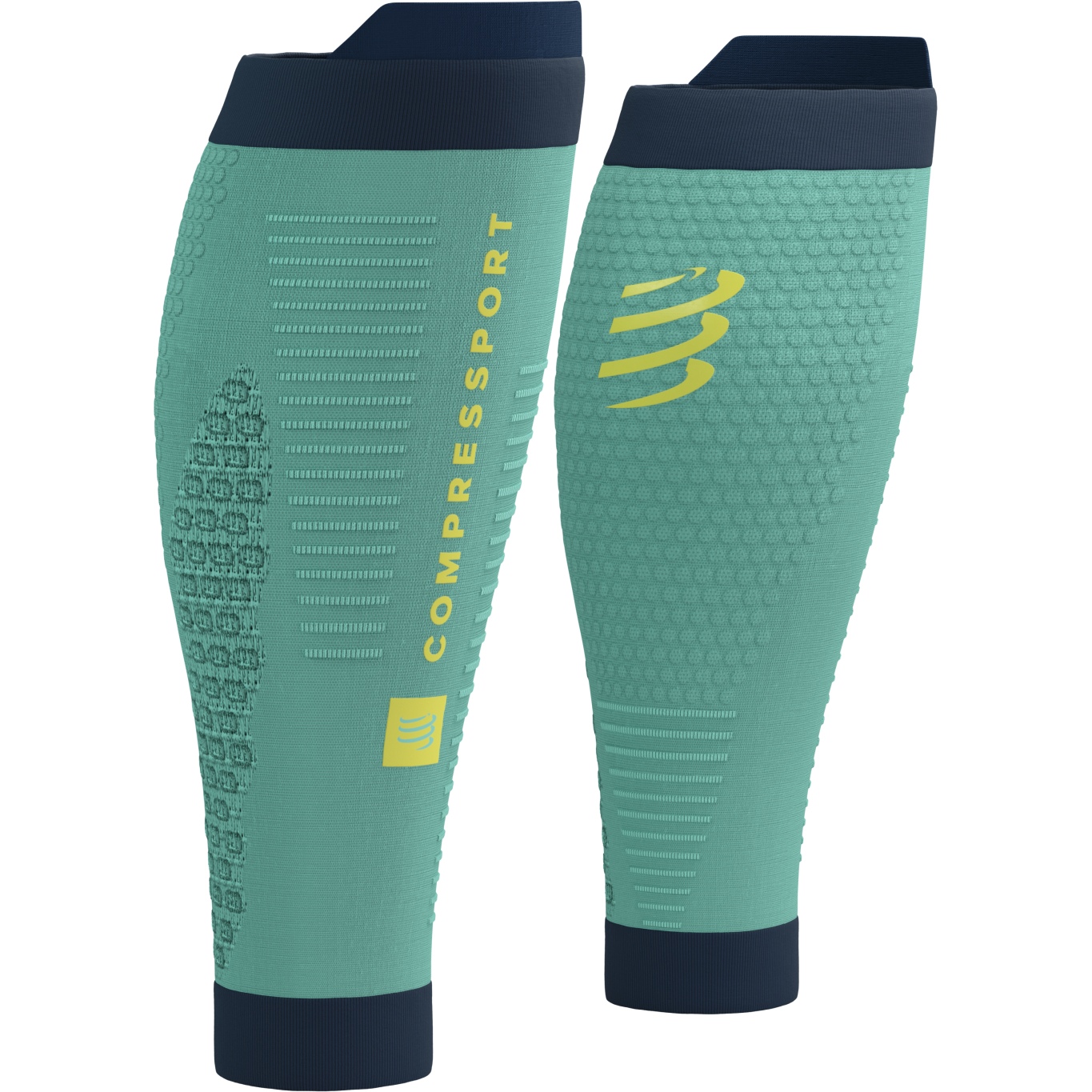 Picture of Compressport R2 3.0 Compression Calf Sleeves - eggshell blue/dress blues/green sheen