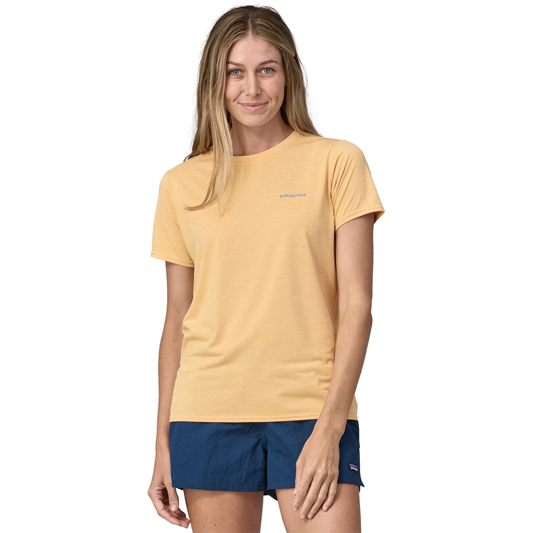 Produktbild von Patagonia Capilene Cool Daily Graphic T-Shirt Damen - Waters - Boardshort Logo: Sandy Melon X-Dye