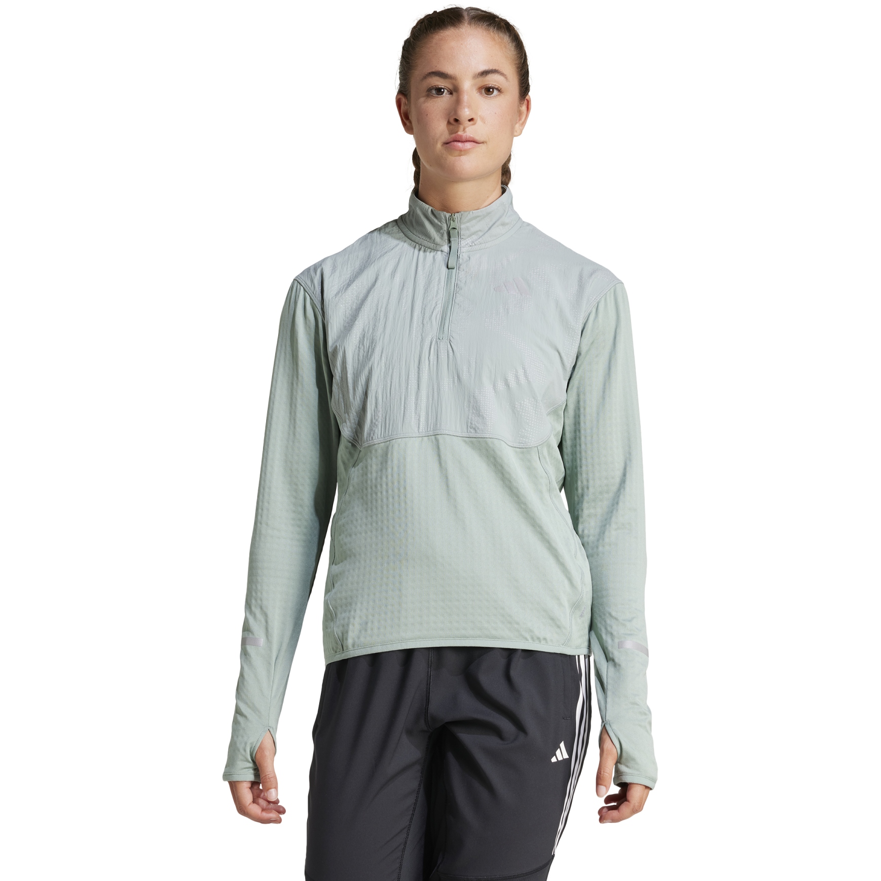 Produktbild von adidas Ultimate Hi-Vis 1/2-Zip Langarmshirt Damen - silver green JN7144