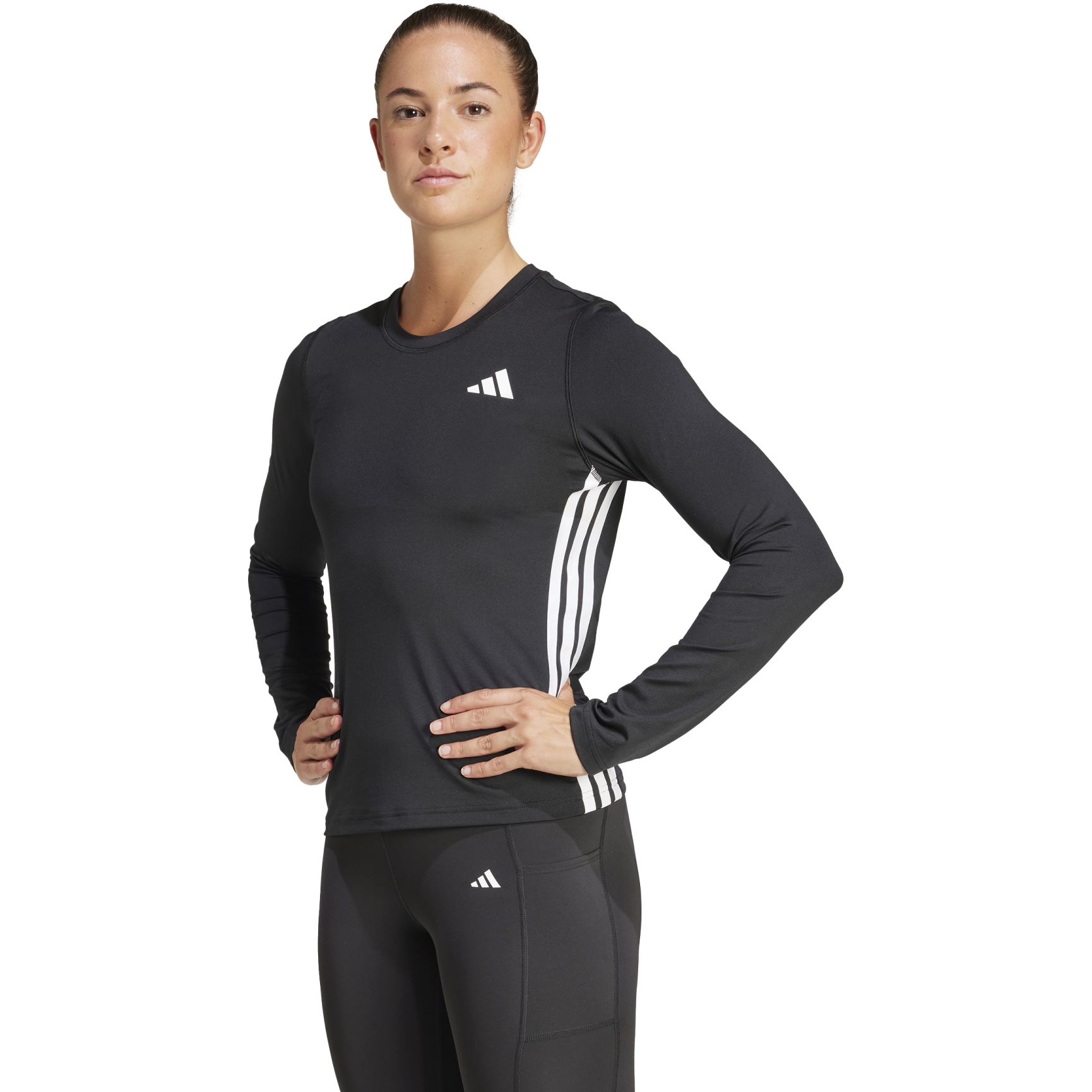 Produktbild von adidas Train Essentials 3-Stripes Workout Langarmshirt Damen - schwarz/weiß JD6521