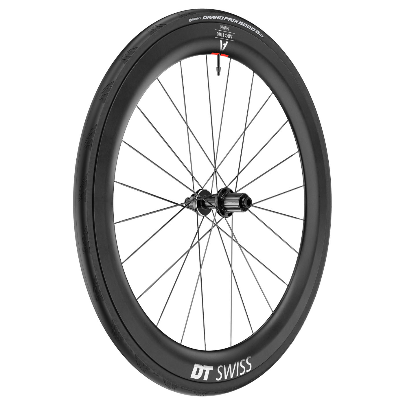 Productfoto van DT Swiss | Continental WTS Wielsysteem - ARC 1100 DICUT 55 Achterwiel + GP 5000 S Vouwband - 28&quot; | 12x142mm - HG-L / XDR