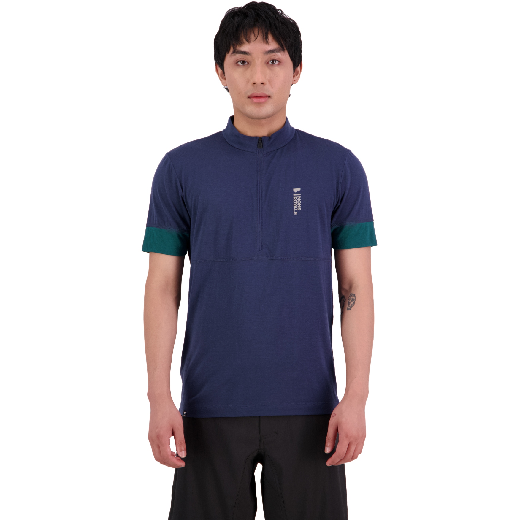 Productfoto van Mons Royale Cadence Merino Air-Con Half Zip T-Shirt Heren - evergreen / midnight