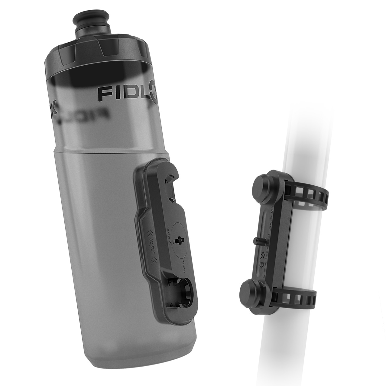 Productfoto van Fidlock Bottle Twist Set 600 ml + Uni Base Mount - transparent black