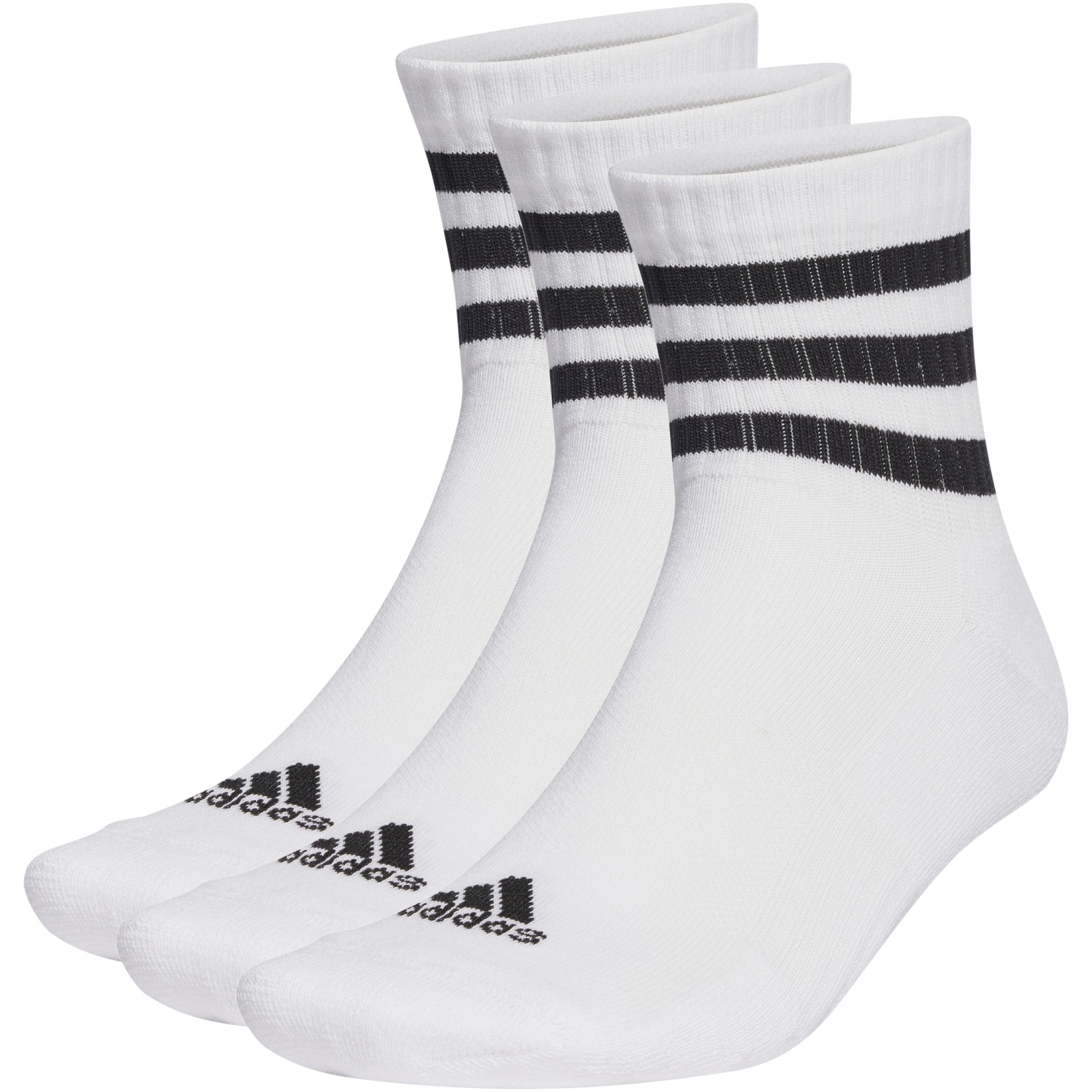 Produktbild von adidas 3-Streifen Cushioned Mid Cut Socken - 3 Paar - weiß/schwarz HT3456