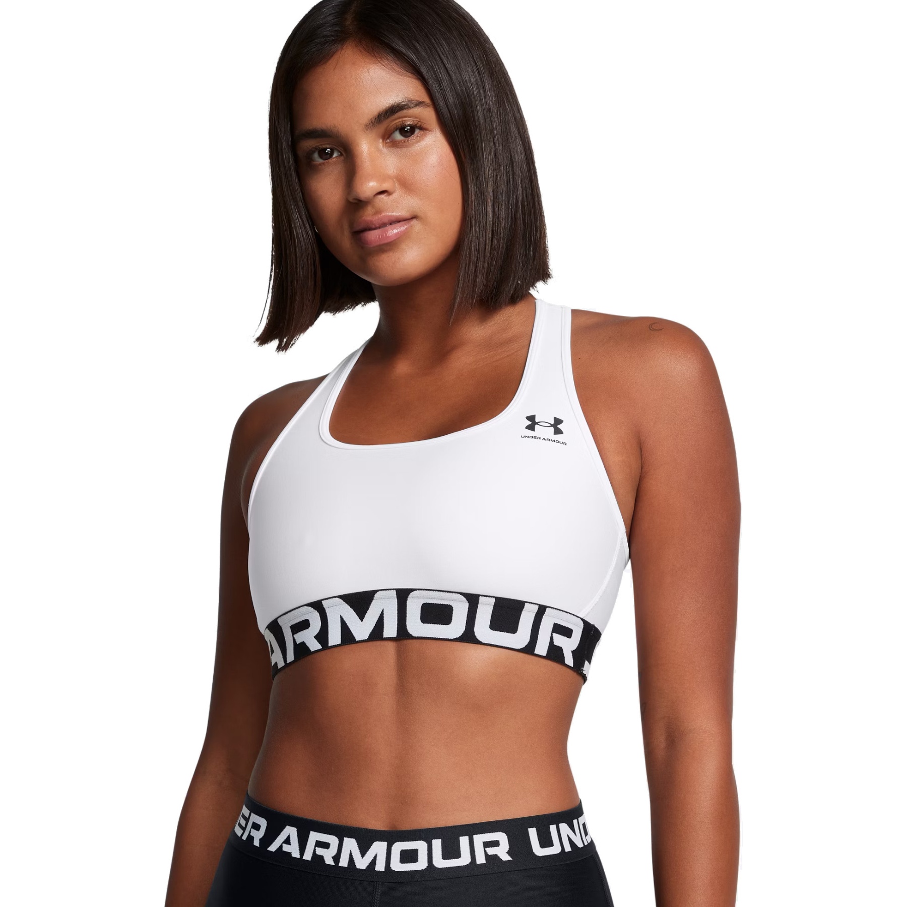 Produktbild von Under Armour HeatGear® Armour Mid Sport-BH mit Branding Damen - Weiß/Schwarz