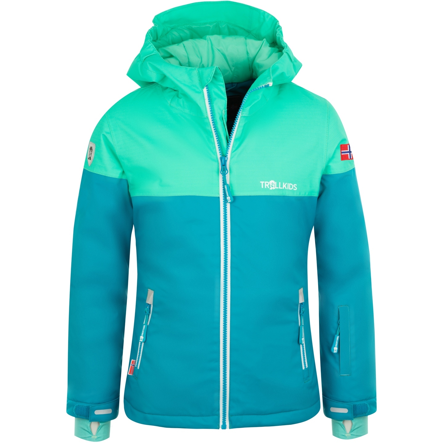 Productfoto van Trollkids Hallingdal Ski Jacket Girls - Light Petrol/Dark Mint/White