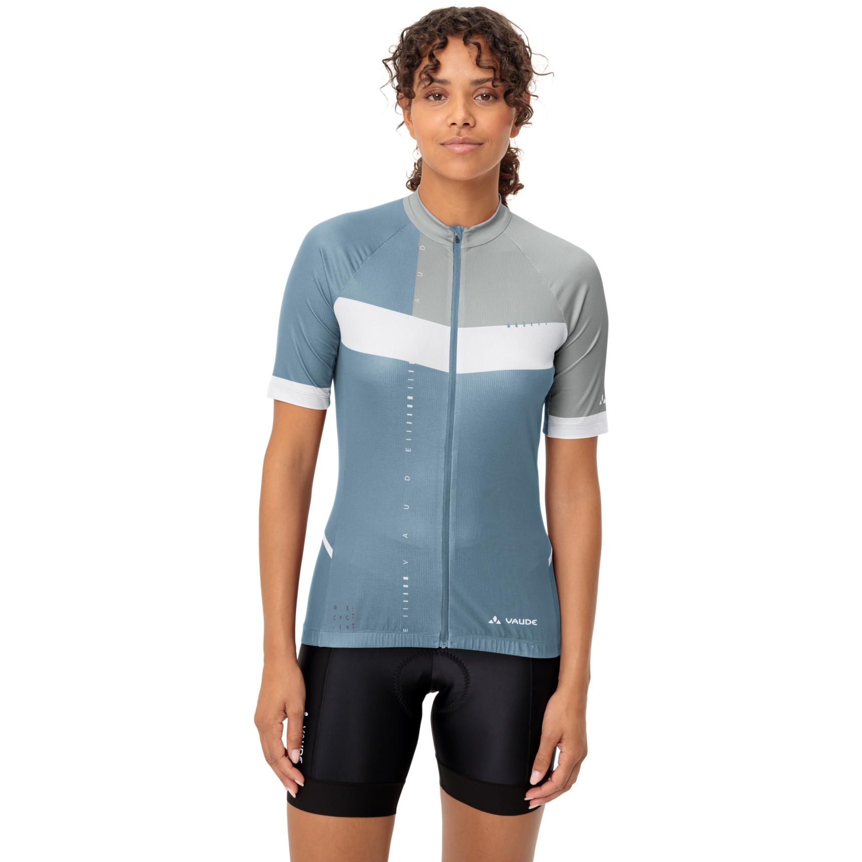 Productfoto van Vaude Posta II Full Zip Fietsshirt met Korte Mouwen Dames - nordic blue