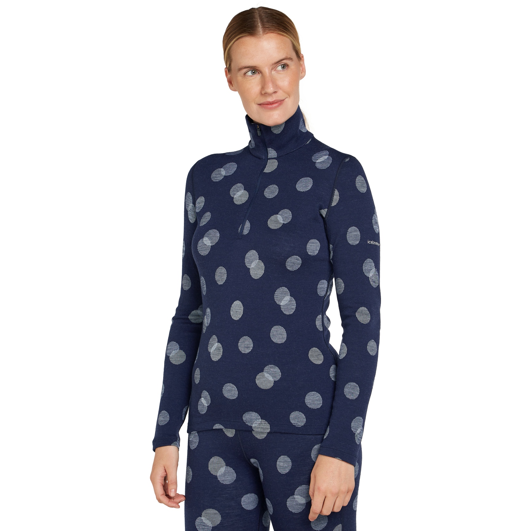 Photo produit de Icebreaker Maillot de Corps Manches Longues Femme - Merino 260 Vertex Half-Zip Falling Flakes - Midnight Navy/Snow