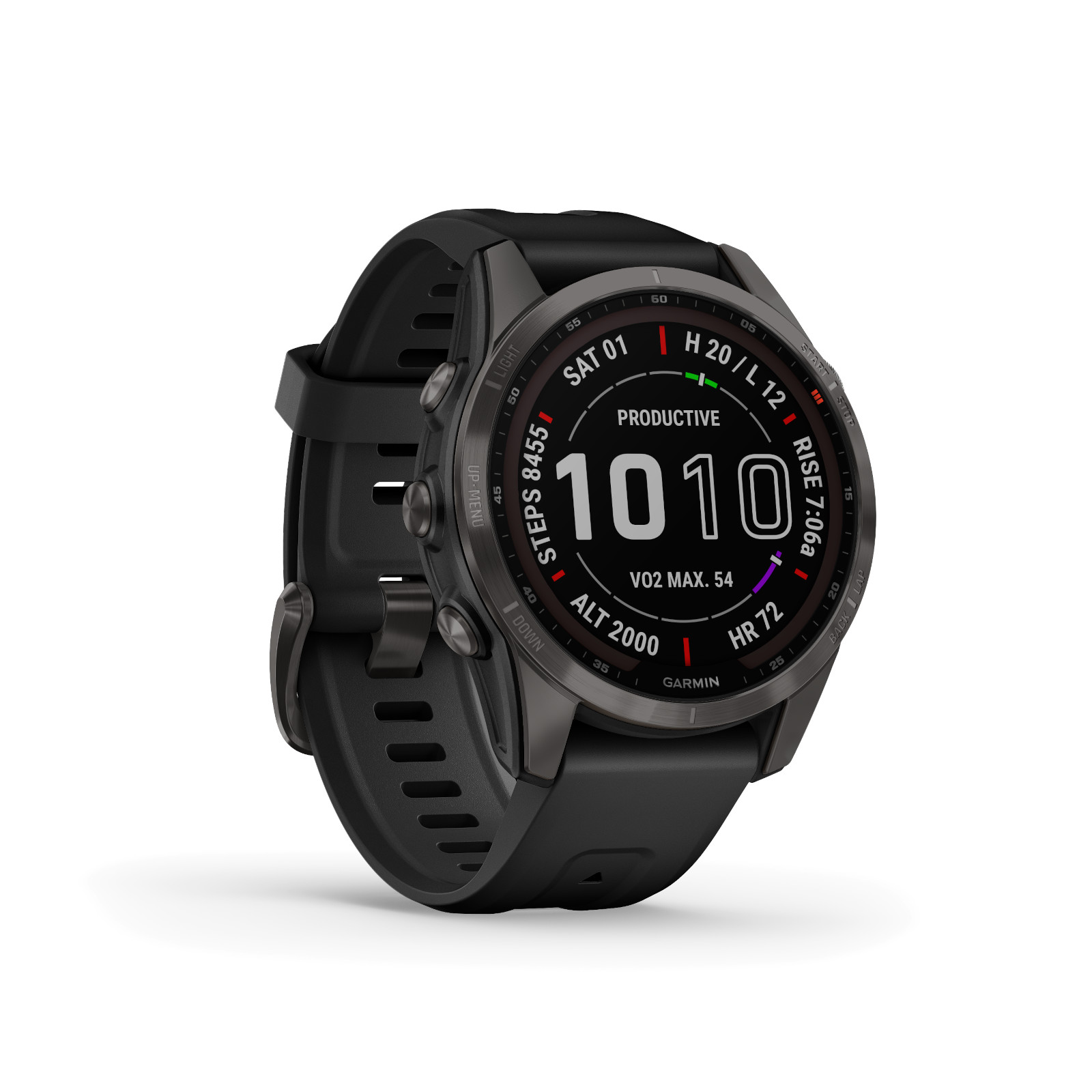 Produktbild von Garmin fenix 7S Sapphire Solar GPS Smartwatch - schiefergrau/schwarz - DLC-Titan