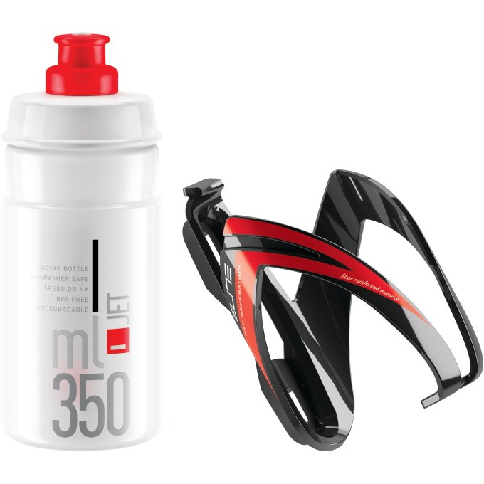 Produktbild von Elite Kit CEO Flaschenhalter + JET 350ml Trinkflasche - schwarz/rot/transparent