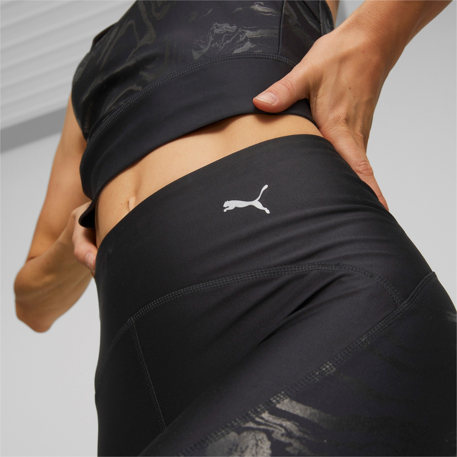 PUMA Active Essential Banded Leggings With Pink Waistband