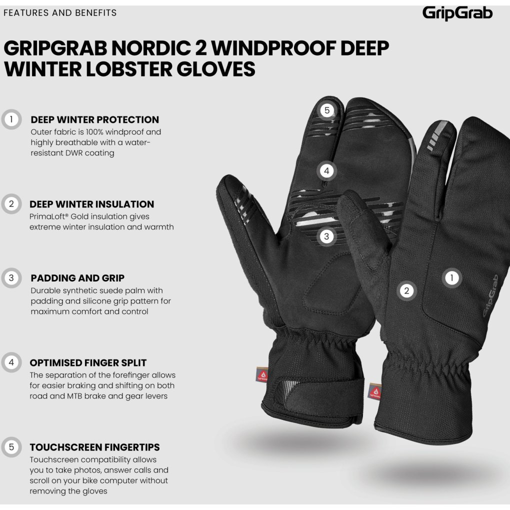 GripGrab Nordic 2 Deep Winter Lobster Windproof Gloves - Black