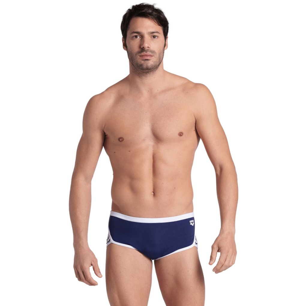 アリーナPerformance Icons Low-Waist Navy 85 arena Performance Icons Solid Low-Waist Swim Shorts Men - Navy