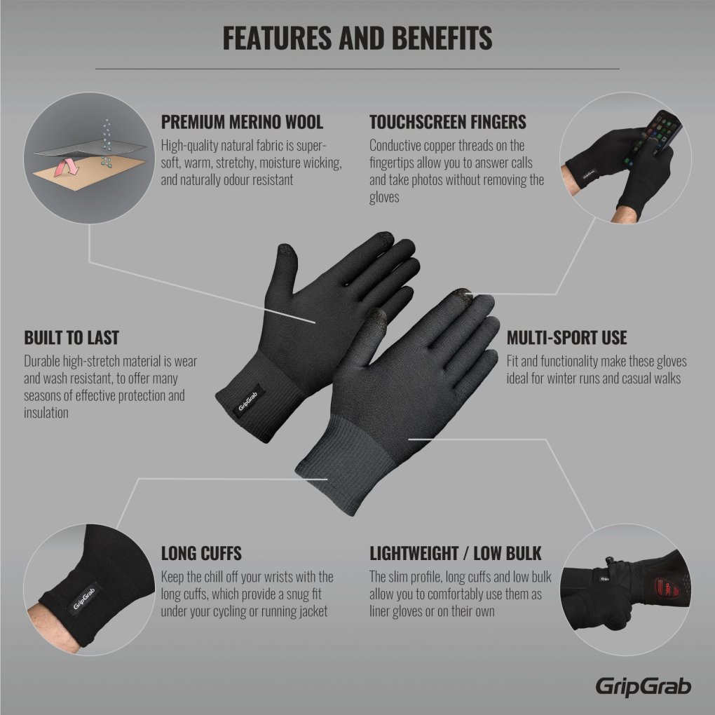GripGrab Insulator Guanti Da Ciclismo Invernali Unisex, Sottoguanti Traspiranti In Microfibra, Compatibili Touch Screen, Con Asciugatore Sul Pollice, Taglie S-XXL, Nero - 2
