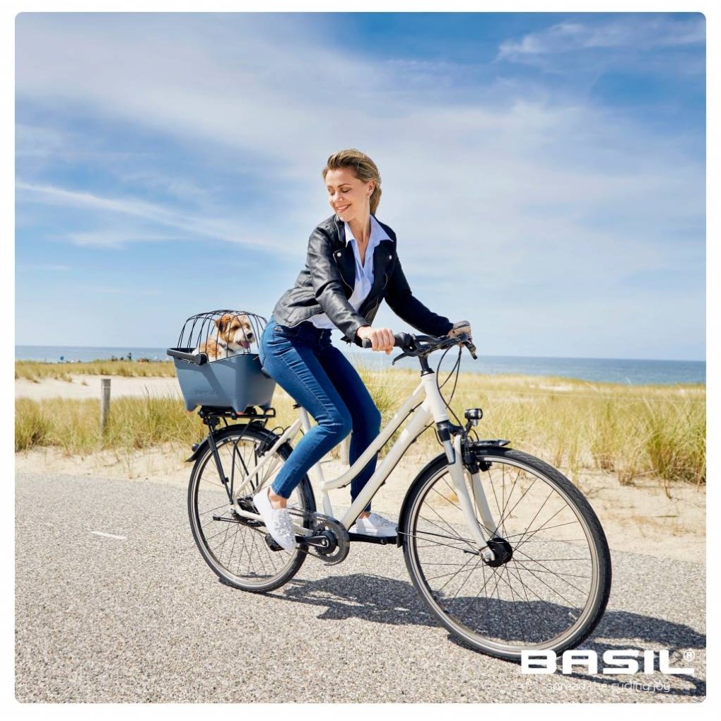 Panier Vélo Avant Basil Buddy – Denim Délavé Bleu, 32L, Pour Animaux, 45x32x22cm