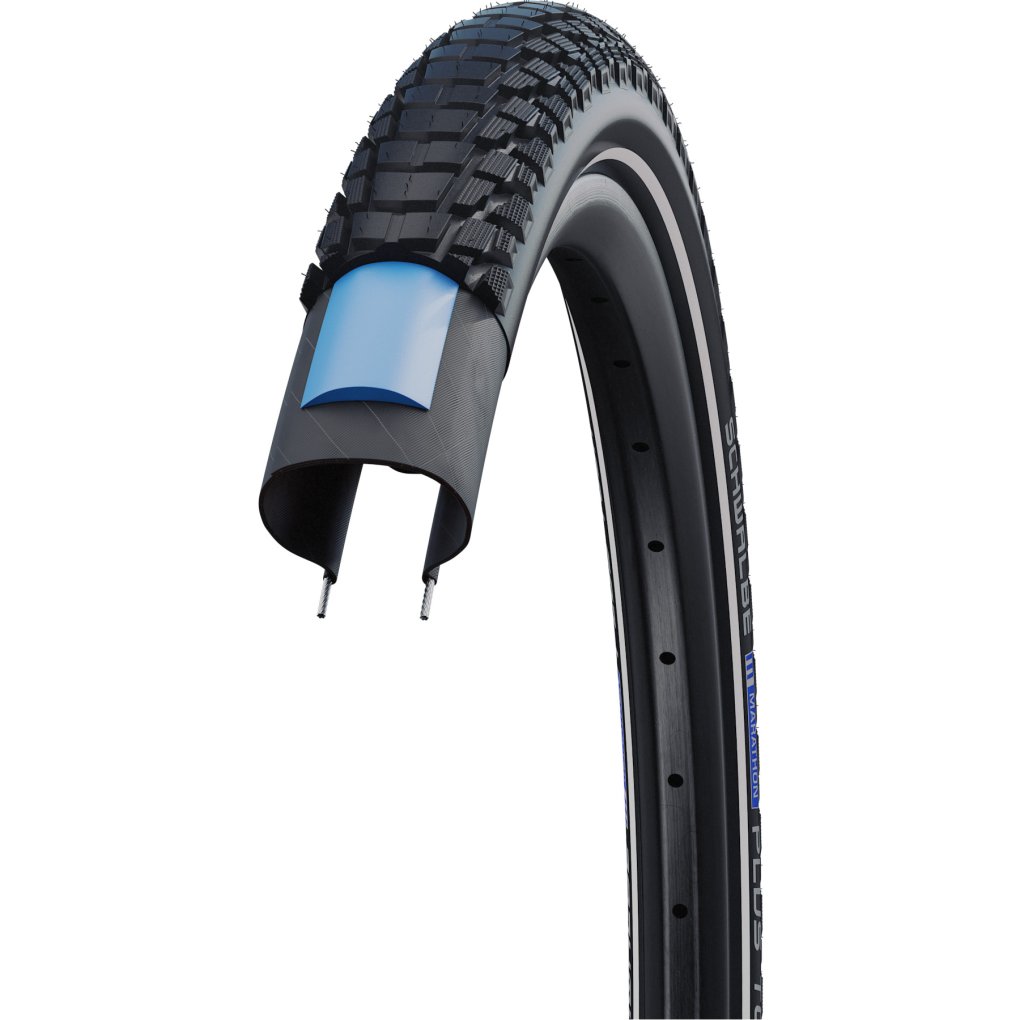 Schwalbe Marathon PLUS TOUR Wire Bead Tire Performance Addix  SmartGuard ECE-R75 Black Reflex
