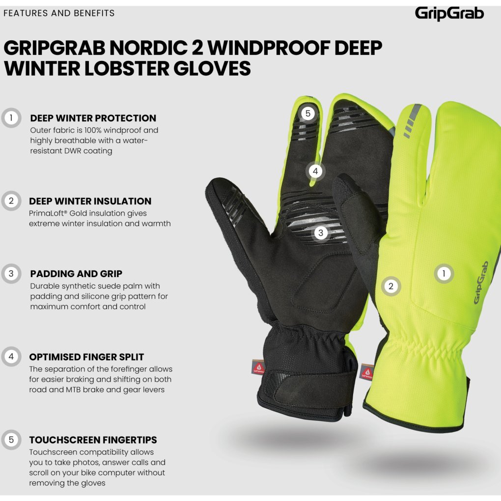 GripGrab Nordic 2 Deep Winter Lobster Windproof Gloves - Yellow hi