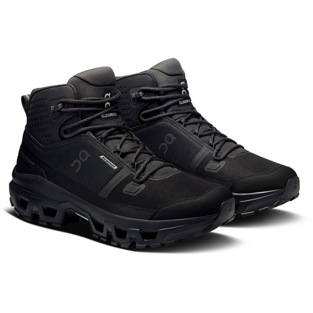 On Cloudrock Mid Waterproof Hiking Shoes Men Black Black