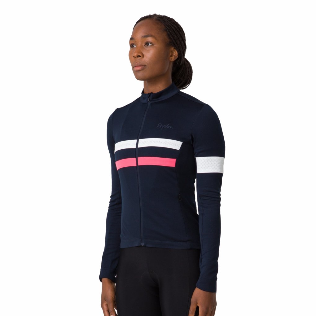 Rapha Brevet Long Sleeve Jersey Women - dark navy/hi-vis pink | BIKE24