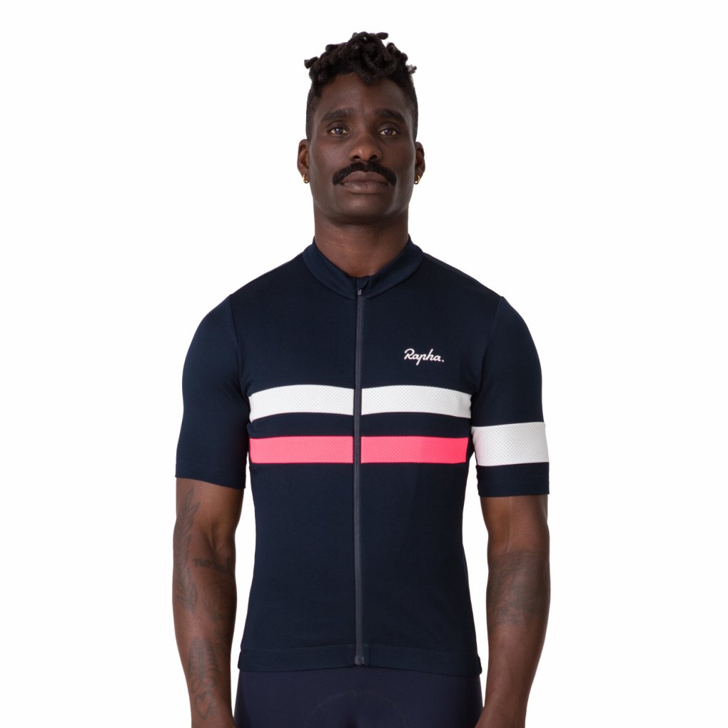 Rapha Brevet Short Sleeve Jersey Men - dark navy/high-vis pink
